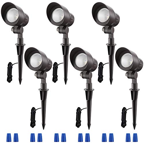 LEONLITE Low Voltage LED Landscape Spotlight, 12V AC/DC Die-cast Aluminum Low Voltage Garden Lights, CRI90+ IP65 Waterproof for Outdoor Yard Bush Lighting, Bronze, 3000K Warm White, Pack of 6